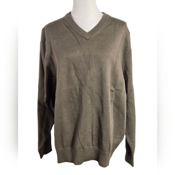 Duluth Trading Greenish Brown V Neck Pullover Sweater NWT - Picture 1 of 6